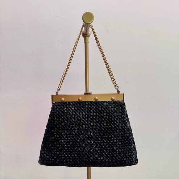 Vintage 60s Whiting & Davis Black Mesh‎ Metal Chain Mail Handbag Purse Retro - Picture 1 of 15